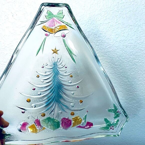 Vintage Glass Christmas Tree Serving Plate Tray - Picture 1 of 4